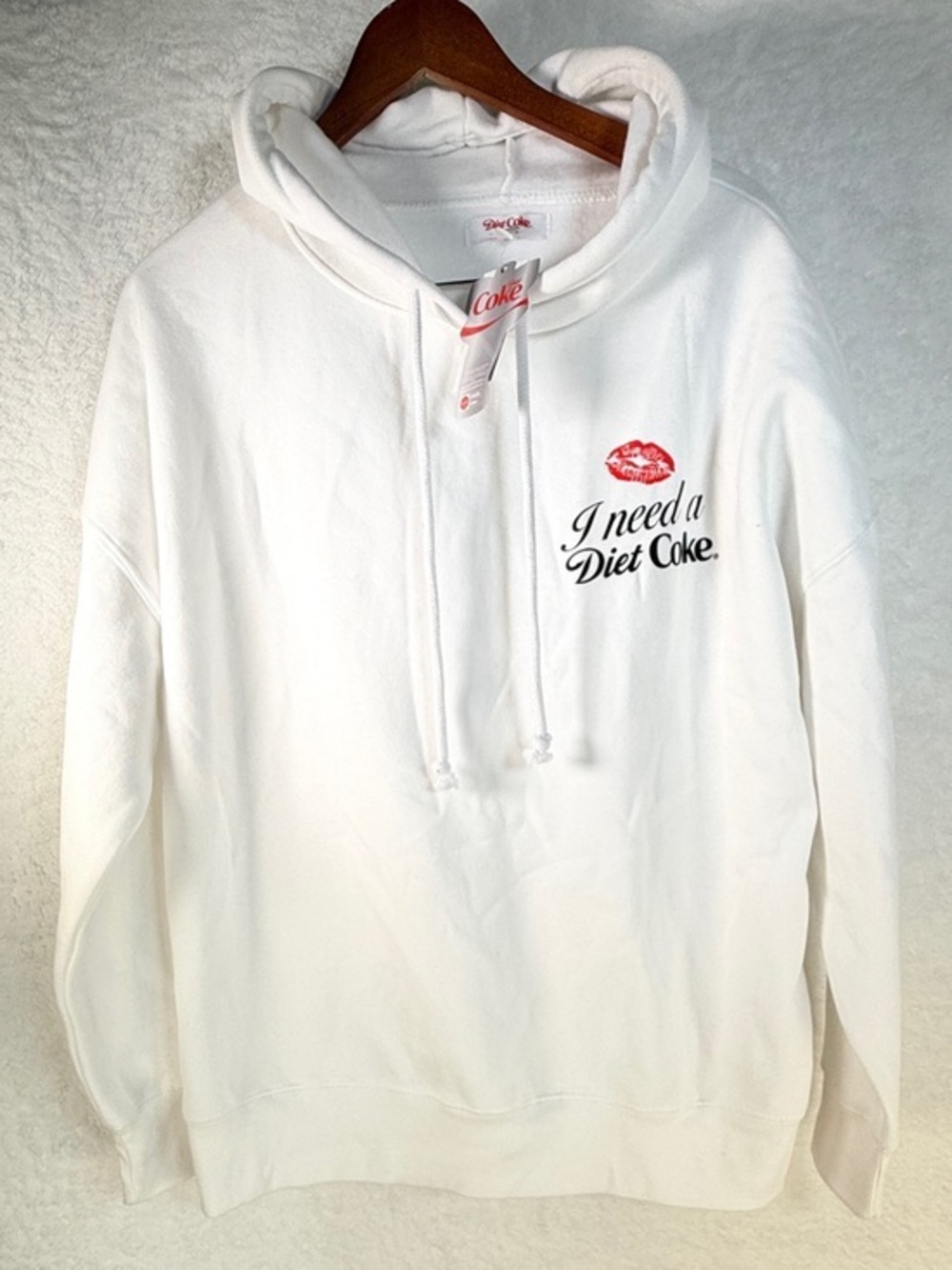 Diet Coke I Need a Diet Coke White Graphic Hoodie NWT Size XL